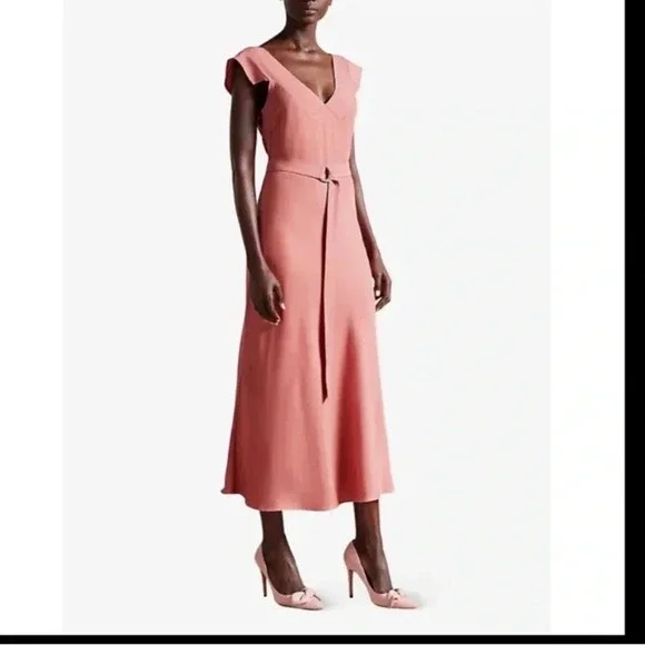 NWT Ted Baker London V Neck Bias Cut Midi Dress (missing belt) - Picture 2 of 9